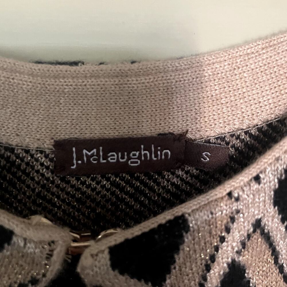 J McLaughlin Small Cotton Blend Black Gold Diamond Cardigan - Picture 3 of 5
